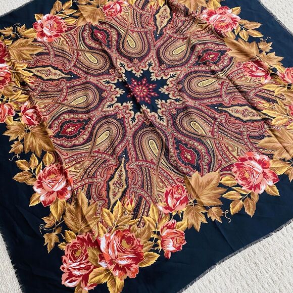 Amazing Black & Multicolor Scarf Made In Italy 100% Polyester Wrap Fringe Ends - Picture 2 of 7